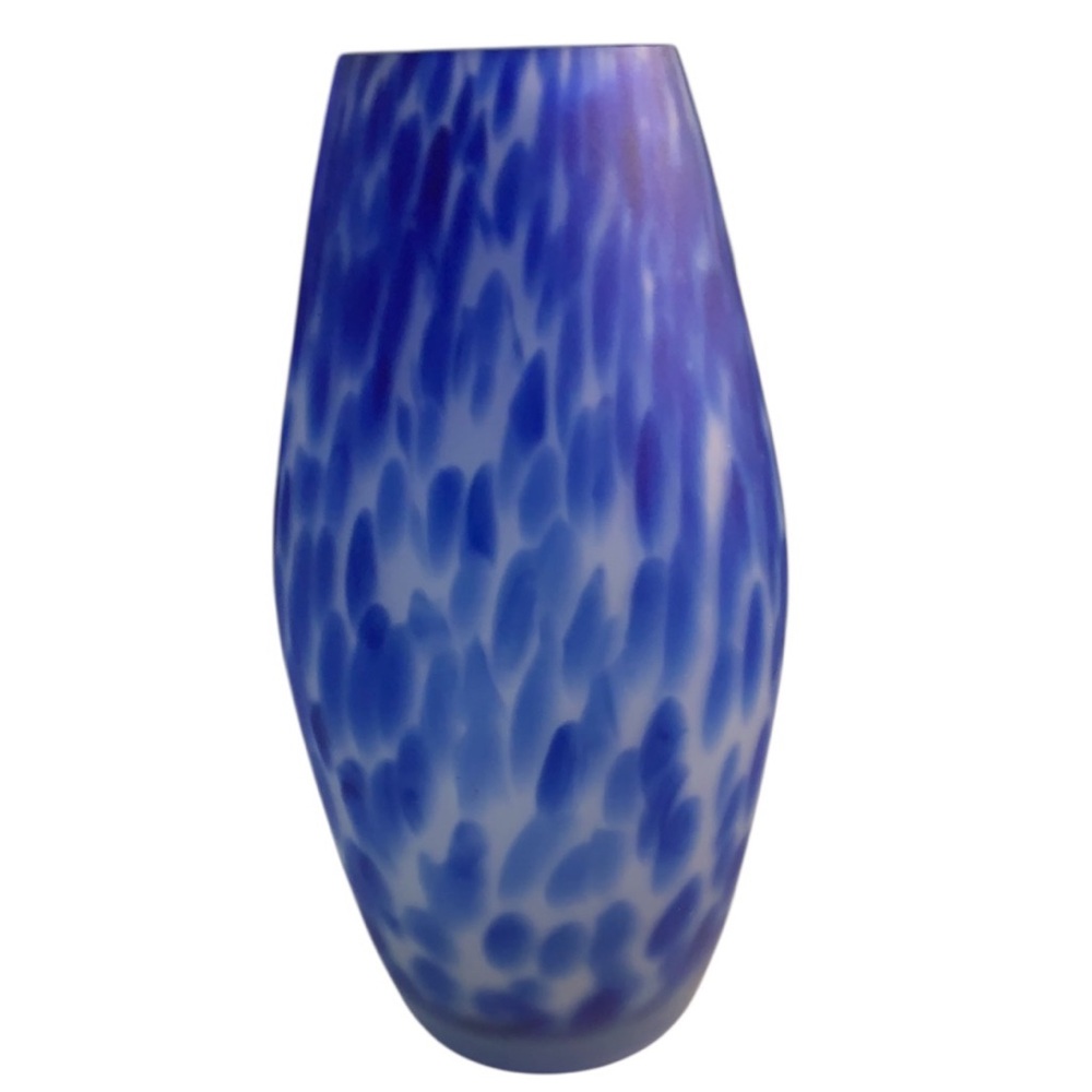 Cobalt Blue and White Molten Art Glass Vase.‎ Large 8.5” - Picture 8 of 9